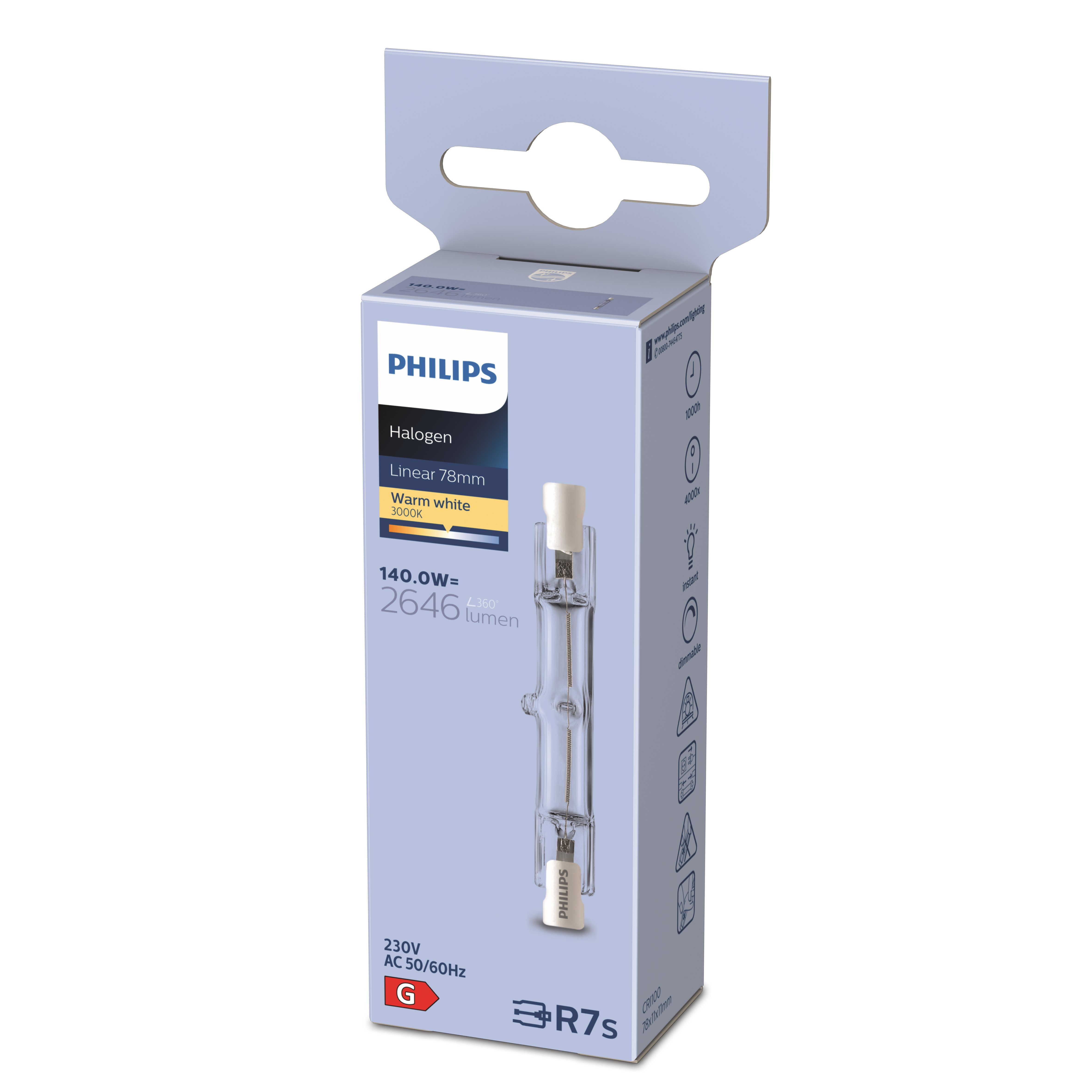 PHILIPS Halo Linear Halogen Stab R7s, 140.0 W, 3000 K, 2646 lm, 78 mm, dimmbar