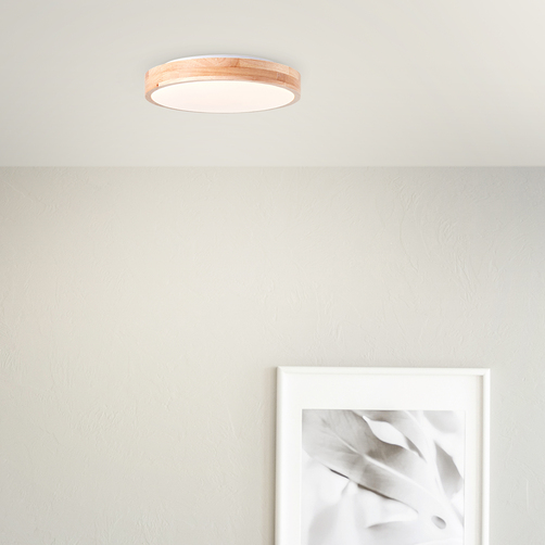 brelight LED-Deckenleuchte Slimline Ø 34,5 cm, 24 W, Weiß/Holz