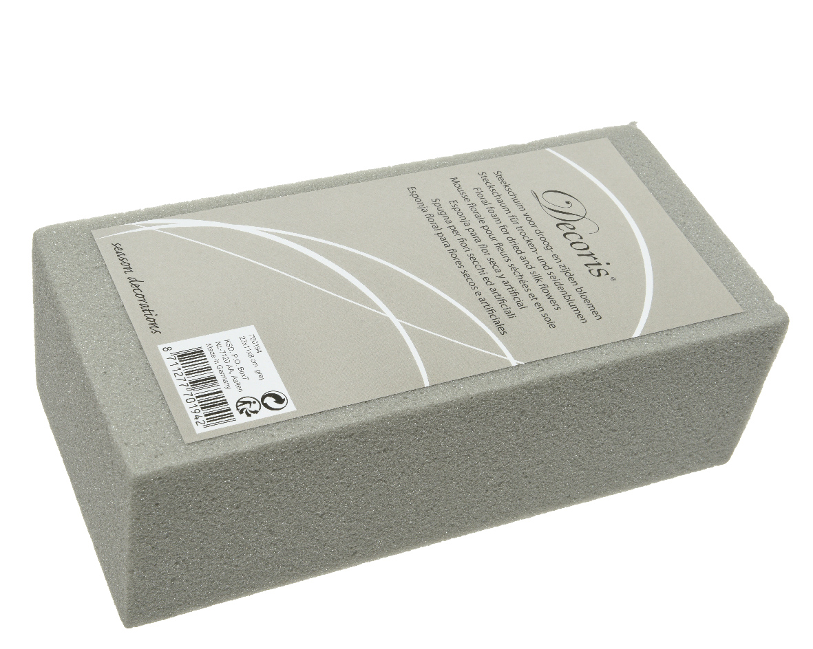 Decoris® Steckschaum für Trocken- uns Seidenblumen, Grau, 23x11x8 cm