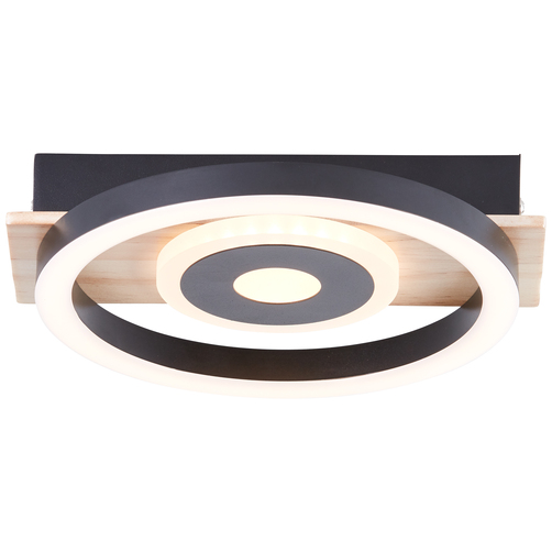 brelight LED-Deckenleuchte Maureen Ø 20 cm mit Innenkreis, 12 W, Schwarz/Holz