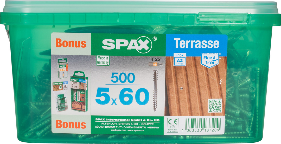 SPAX® Terrassenschraube Bonus-Set Zylinderkopf T-STAR plus® Fixiergewinde 5x60 mm 500 Stück