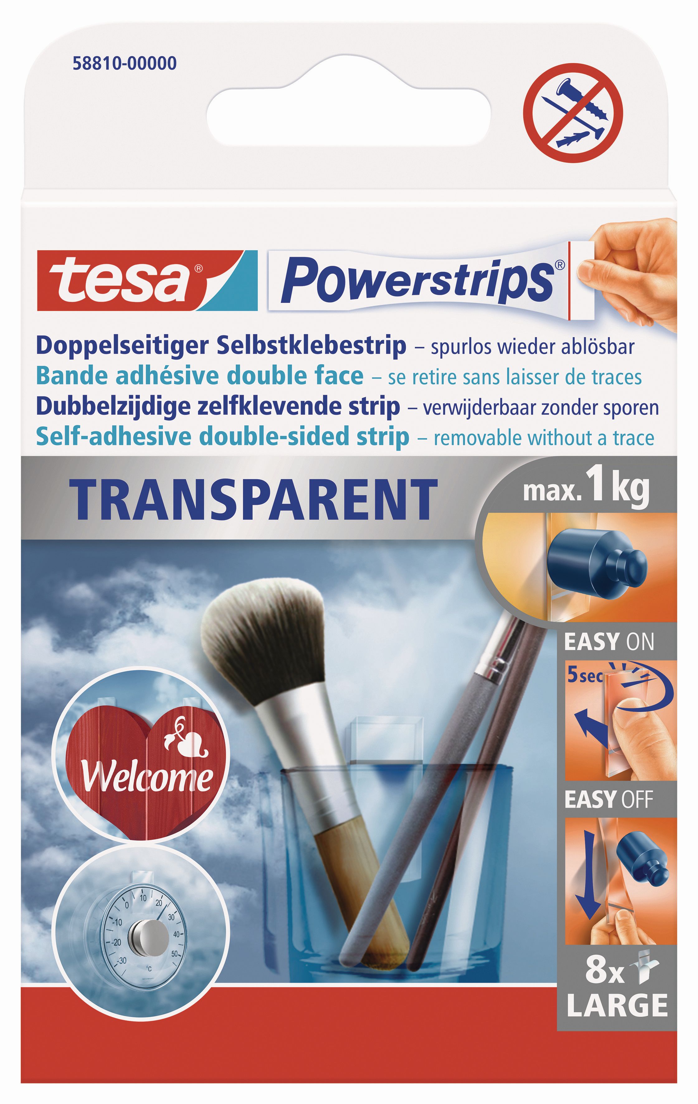 tesa Powerstrips Strips, transparent (1 kg)