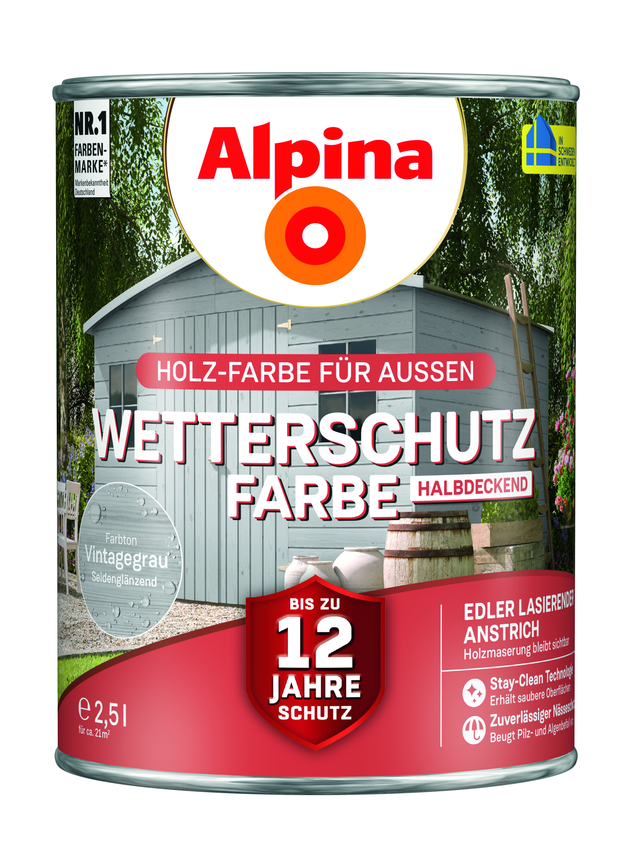 Alpina Wetterschutz-Farbe, halbdeckend - Kirschblütenrosa 2,5 Liter, seidenglänzend