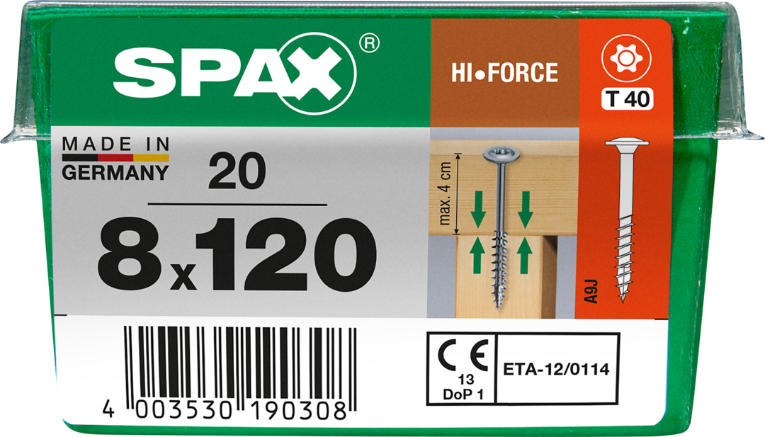 SPAX® Holzschraube HI.FORCE Tellerkopf T-STAR plus® Teilgewinde 8x120 mm 20 Stück