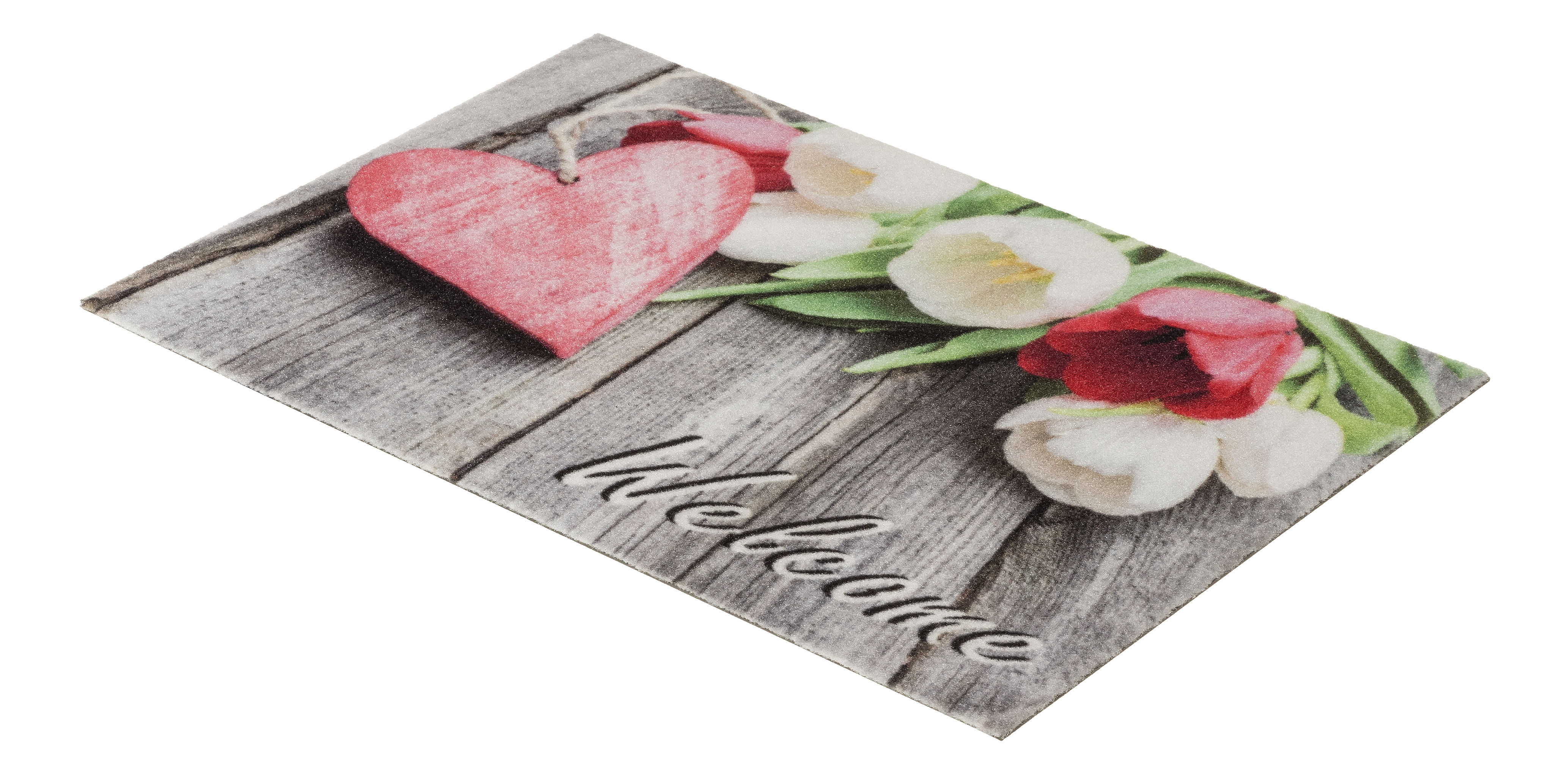 Astra Sauberlaufmatte Deco Print 40 × 60 cm, D.134 Motiv Herz/Blumen/Welcome