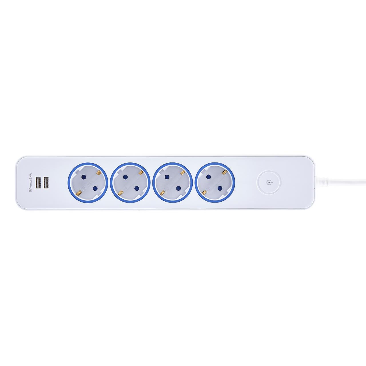 BLAUPUNKT Steckdosenleiste beleuchtet, 4-fach, 2 × USB, mit Touch-Schalter, 2 m, Weiß