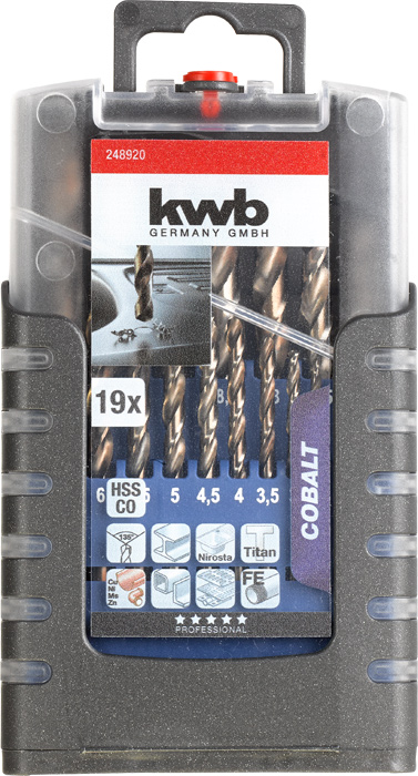 kwb COBALT HSS CO Spiralbohrersatz, ø 1 - 10 mm, 19-tlg.