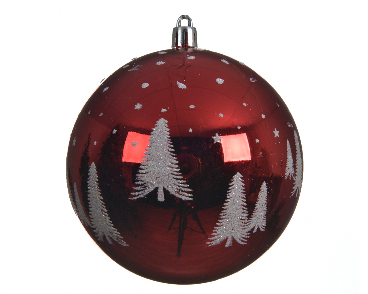 Decoris® Weihnachtskugel Bruchfest, mit glitzerndem Tannenbaum, Ø 10 cm, Weihnachtsrot