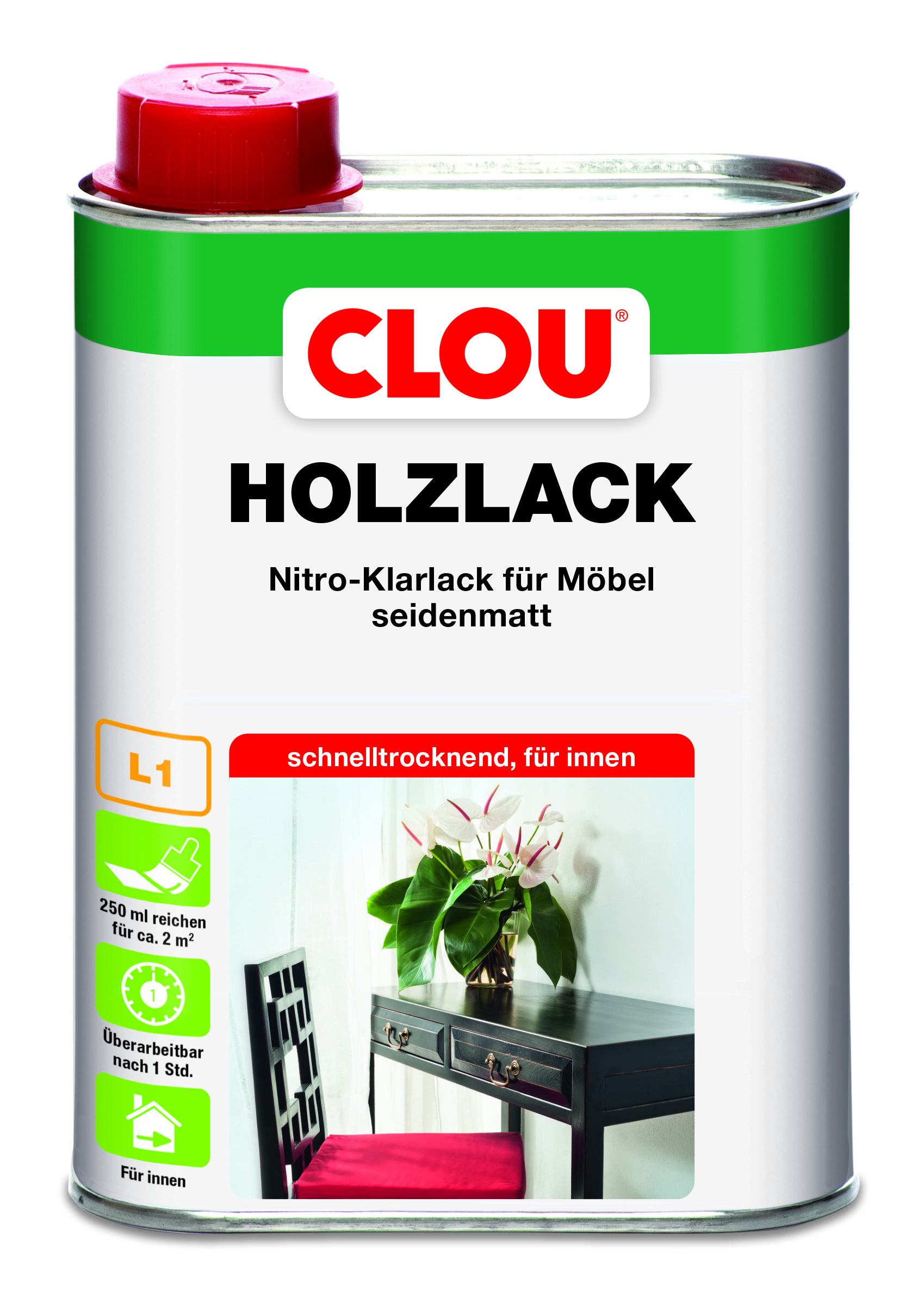 CLOU Holzlack L1, 250 ml - Farblos, seidenmatt