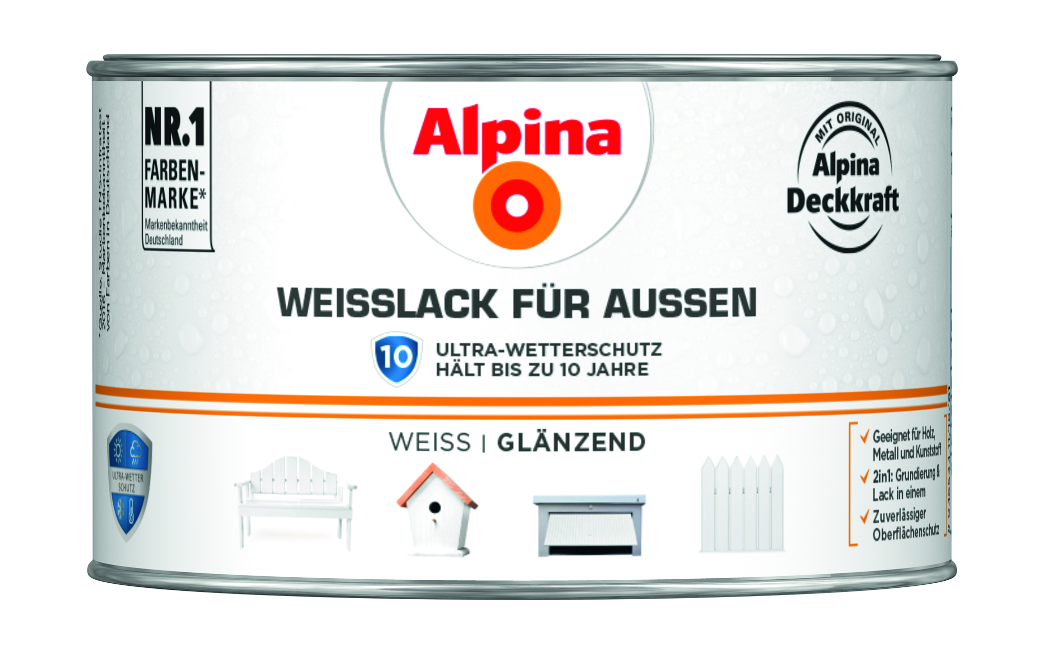 Alpina Weißlack für außen - Weiß 300 ml, glänzend