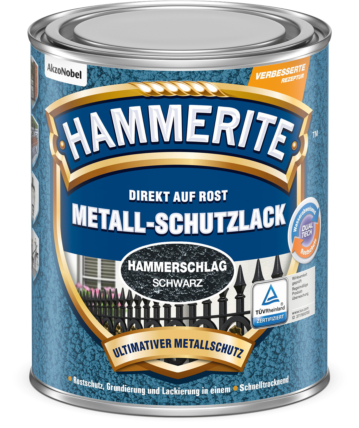 Hammerite Metall-Schutzlack Hammerschlag Schwarz 250 ml