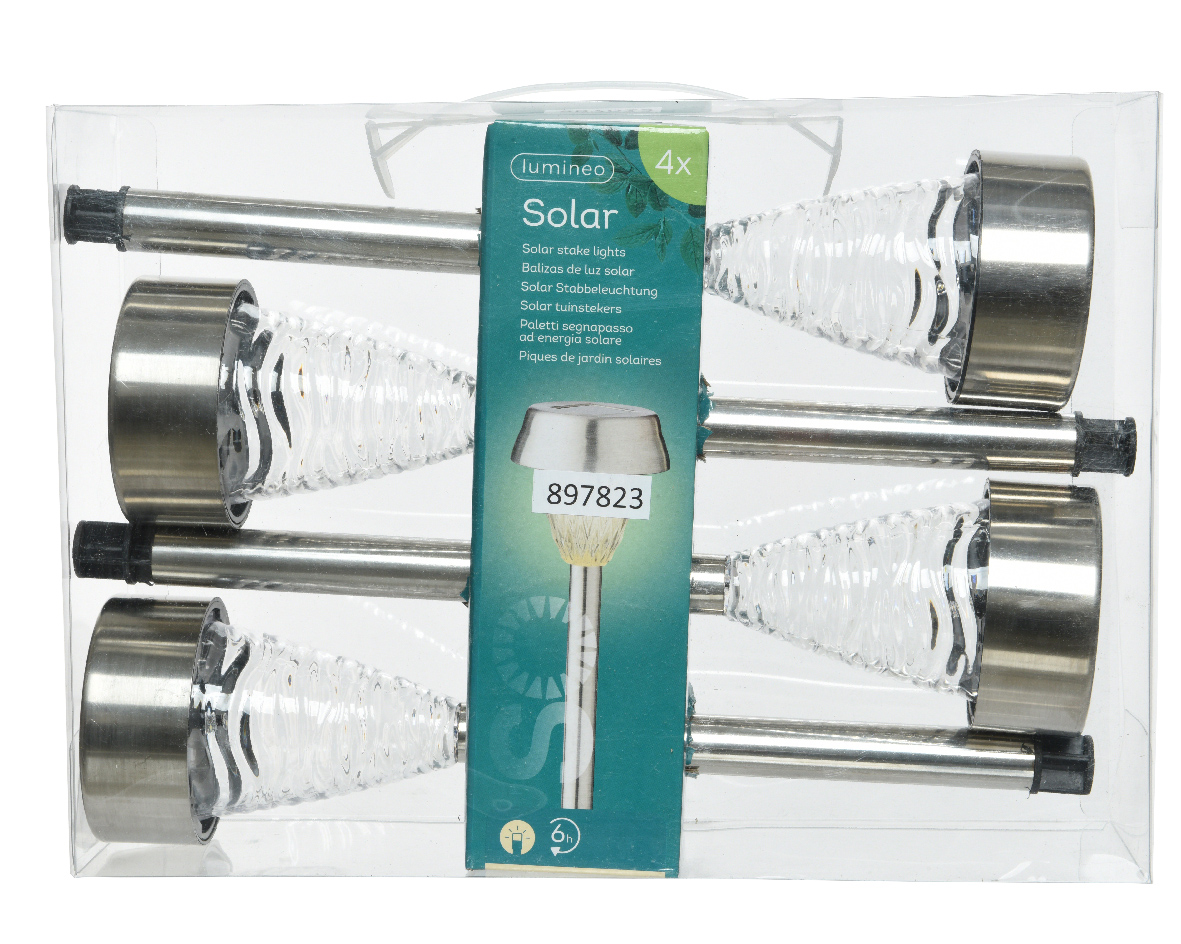 Lumineo LED Solar Stabbeleuchtung, Edelstahl, 4er Set