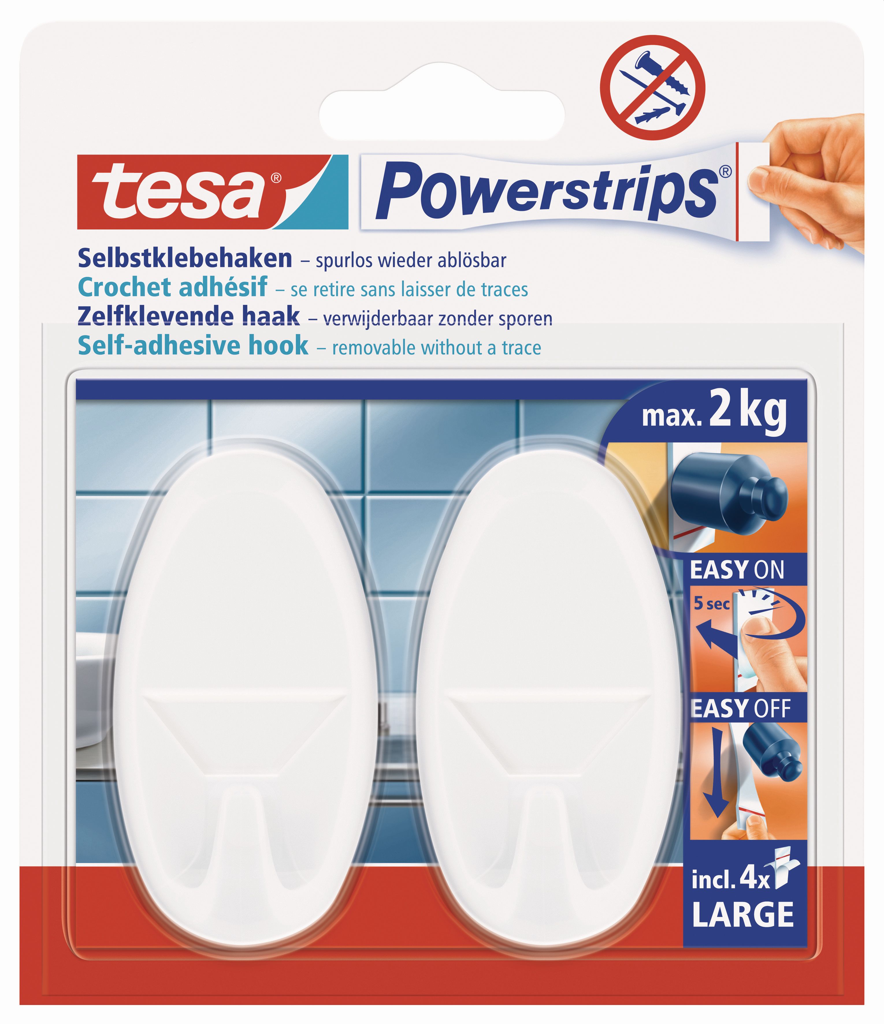 tesa Powerstrips® Haken / Badezimmerhaken Oval groß (2 kg)