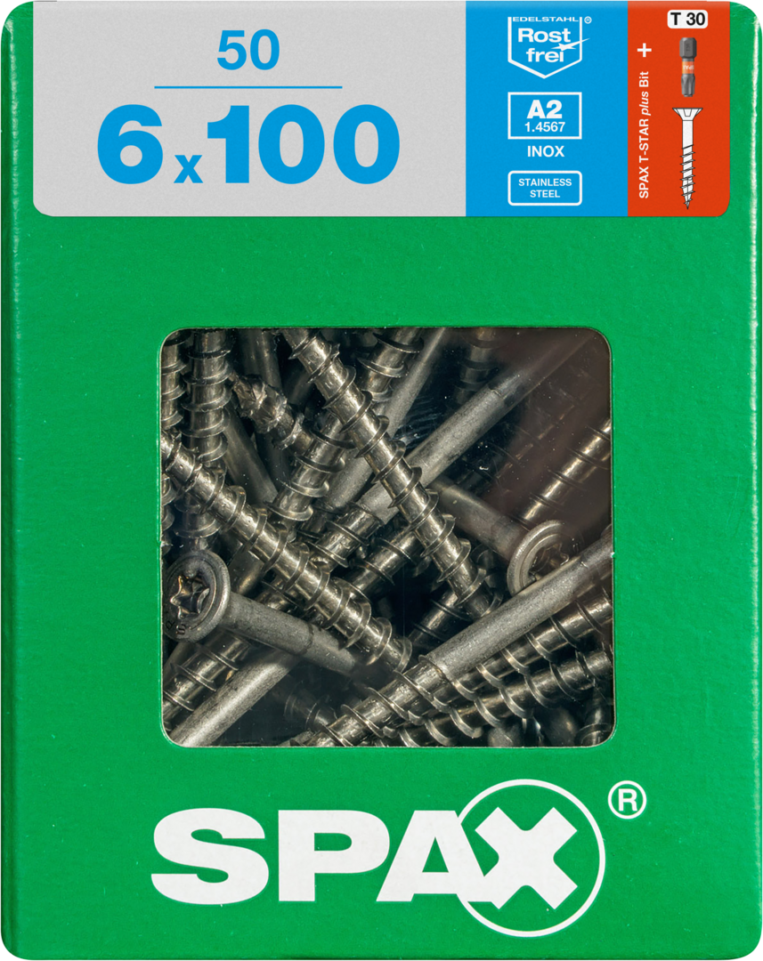 SPAX® Edelstahlschraube Senkkopf T-STAR plus® Teilgewinde 6x100 mm 50 Stück