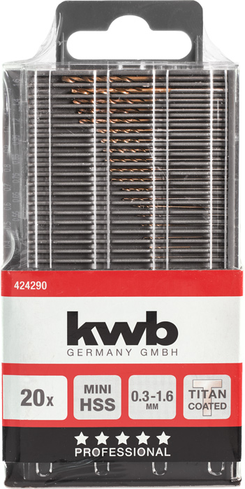 kwb HSS-M2 Titan Mini-Bohrer-Set ø 0,3 - 1,6 mm, 20-teilig