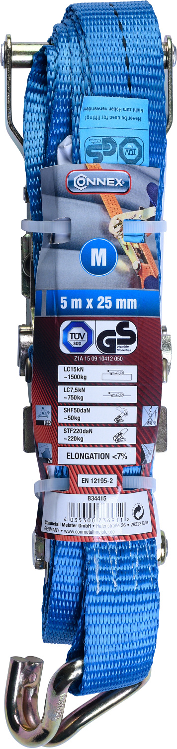 Connex Zurrgurt zweiteilig mit Spannratsche und Spitzhaken 5 m×25 mm |  305044