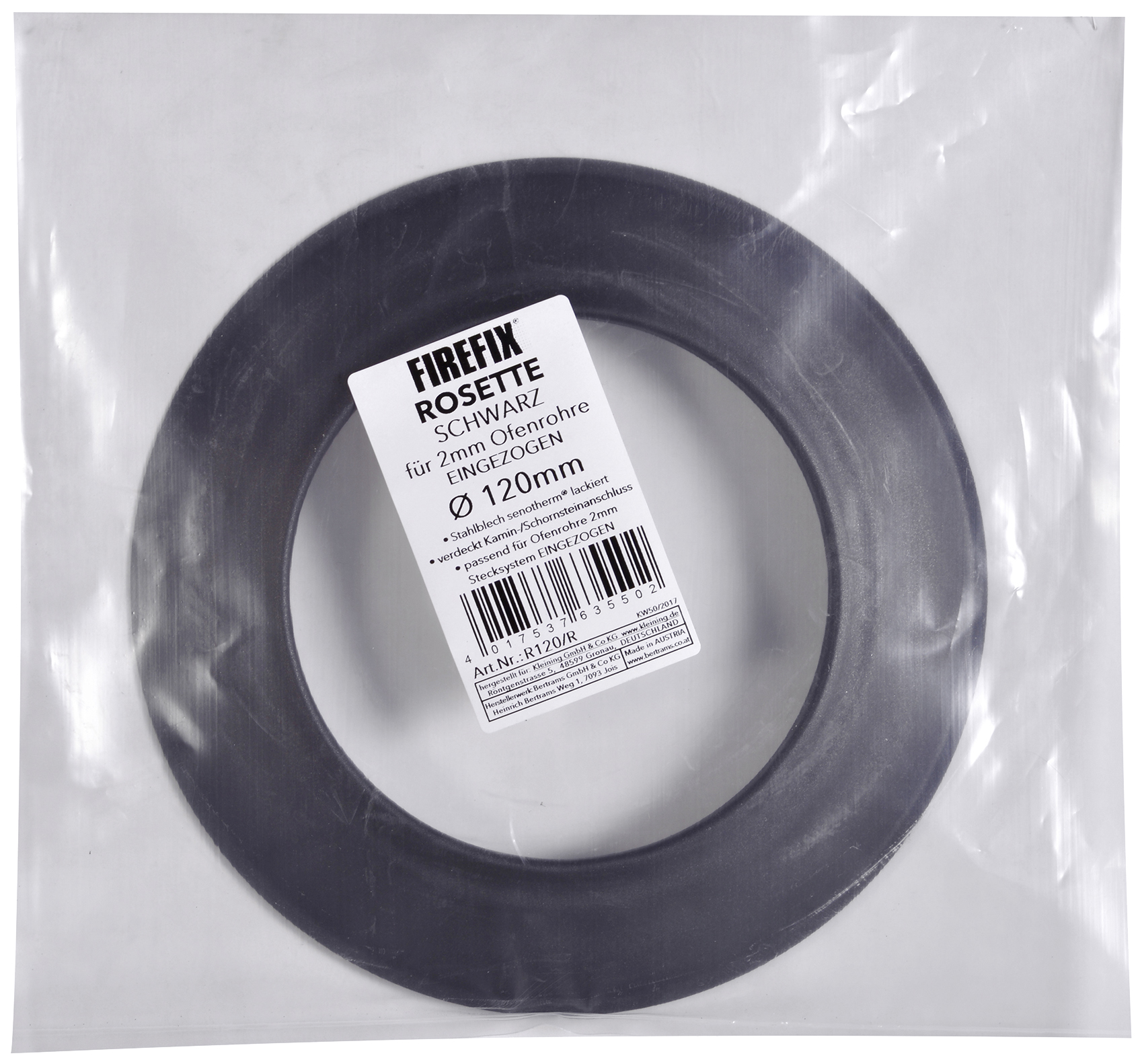 FIREFIX® Rosette für Ø 120 mm Rauchrohre, starr, schwarz